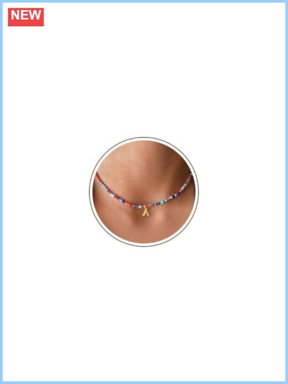 Colorful Beaded Initial Pendant Necklace for Girls - 14" Adjustable Gold Plated